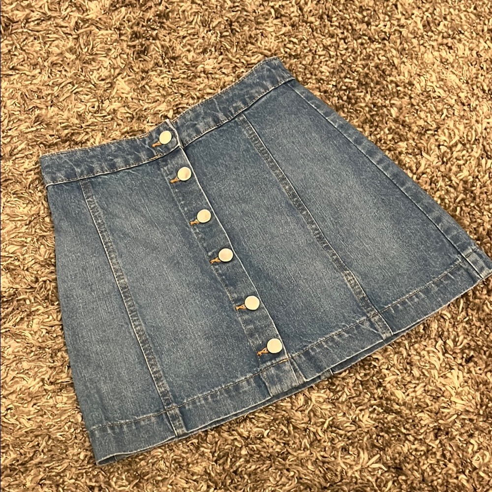 Classic Blue Denim Button-Up Jean Skirt